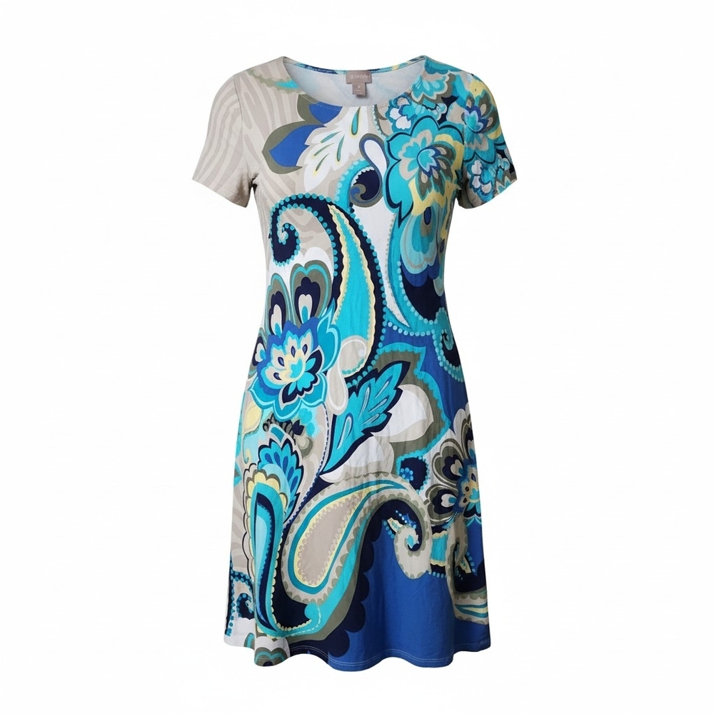 CHICO'S | Floral Paisley Zebra Short Sleeve Jersey Stretch‎ Shift Dress | XXL